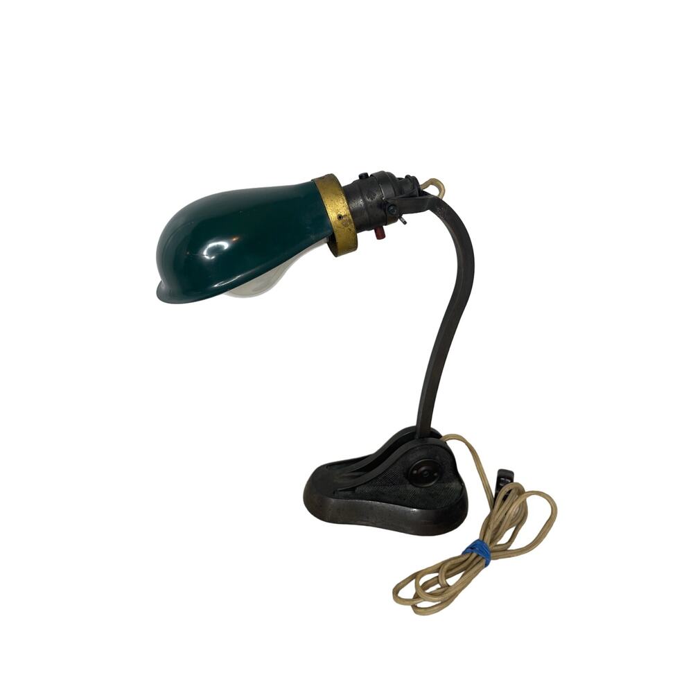 Vintage Desk Lamp With Original Green Enameled Hubbell Shade